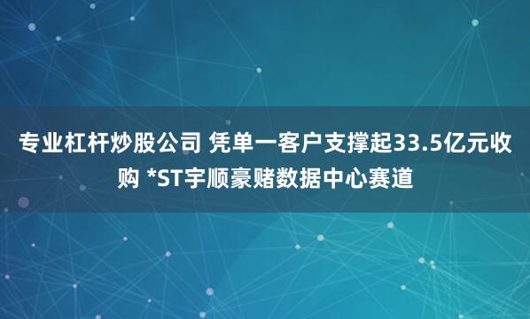 专业杠杆炒股公司 凭单一客户支撑起33.5亿元收购 *ST宇顺豪赌数据中心赛道